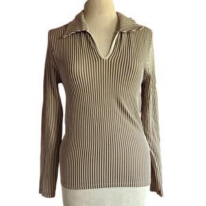 Womens Top Size XL Tan Long Sleeve Minimalist Collar Structured Business Casual